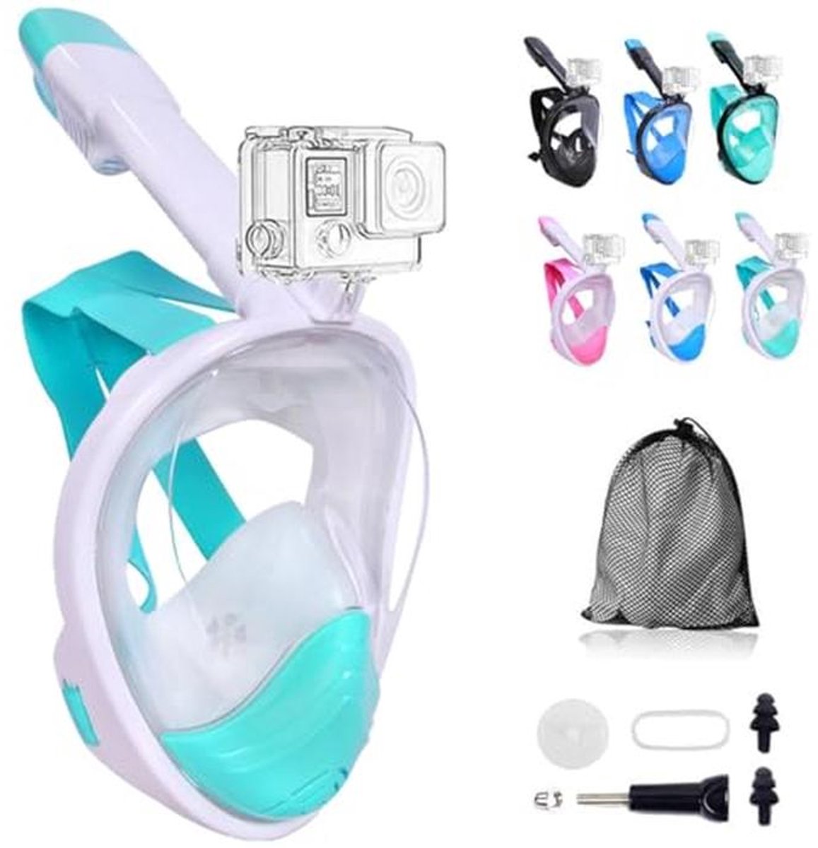 180 Graden Volgelaatsmasker voor Snorkelen - Opvouwbaar Duikmasker met Camerahouder voor Volwassenen en Kinderen