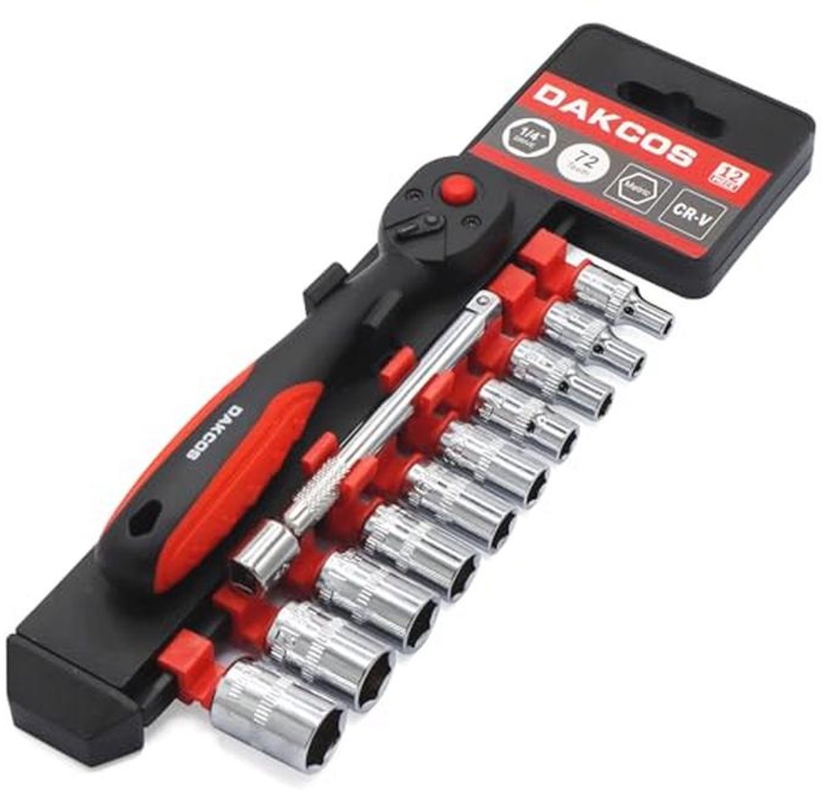 1/4" Aandrijving Steeksleutel Set met 72 Tanden Ratelsleutel en Verlengstuk 100 mm, Steeksleutel Set 4-13 mm