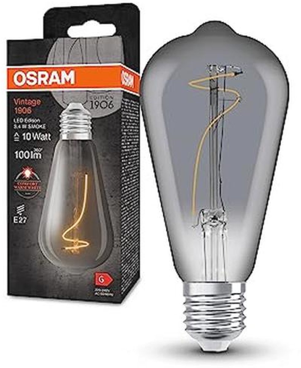Vintage LED-lamp 1906 - Rookglas, 3,4W, E27, Warm Wit Licht, Energiezuinig