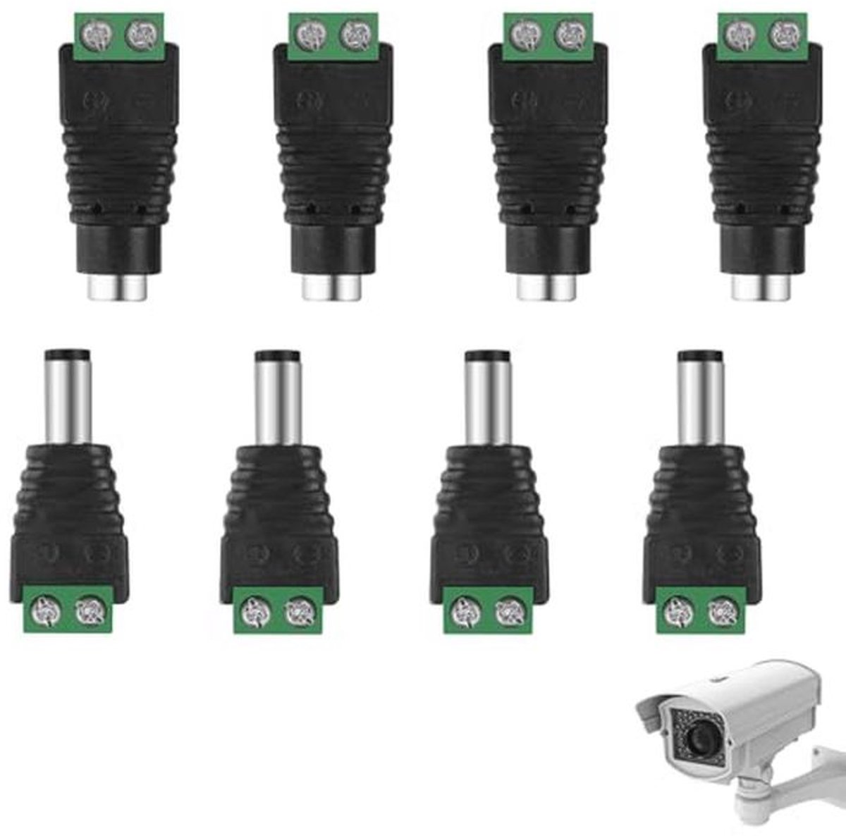 DC 5,5 mm x 2,1 mm stekker en bus 12V - 8 paar mannelijke en vrouwelijke adapters voor videobewakingscamera's en LED-lichtstrips
