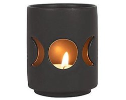 Kleine Zwarte Theelichthouder met Triple Moon Uitgesneden Design - Ideaal voor Halloween en Decoratie