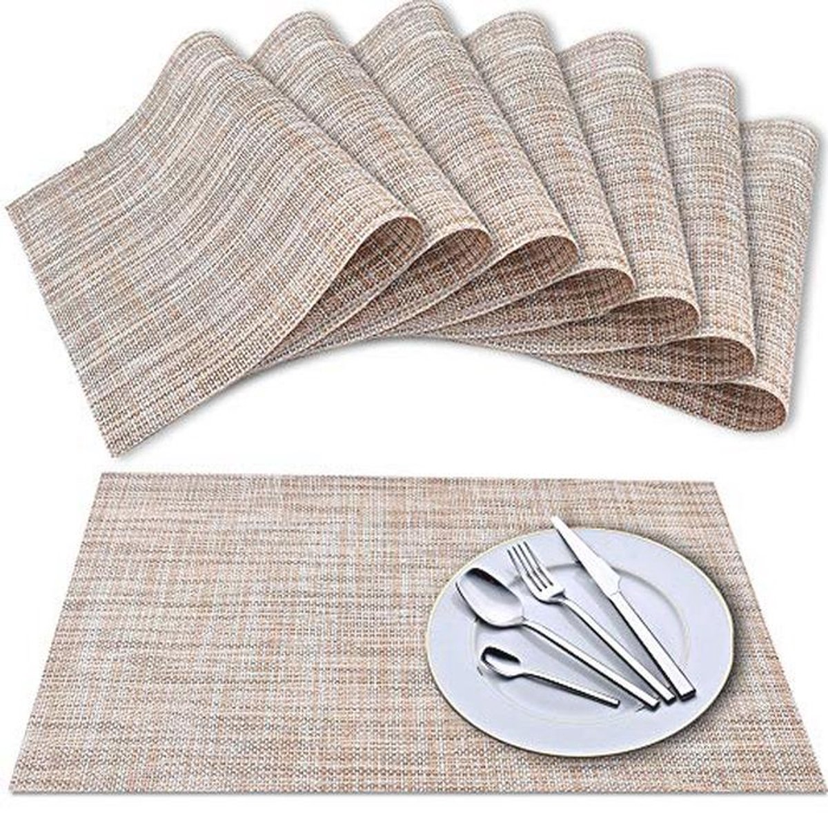 Set van 8 Antislip Vinyl Geweven Tafelmatten - Wasbaar en Duurzaam