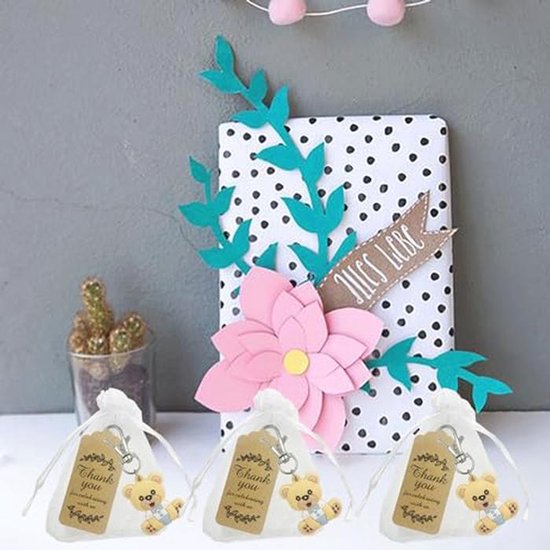Doop Geschenken Set Sleutelhanger, Organza Zakjes en Bedankkaartjes voor Verjaardagsfeest en Baby Shower — afbeelding 4