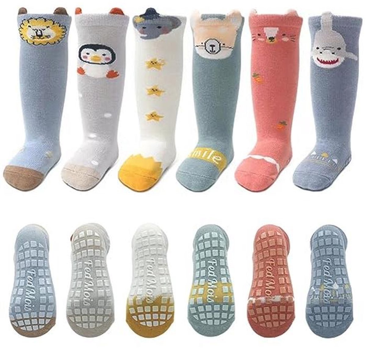 Kniehoog Baby Sokken - 6 Paar met Anti Slip Grip en Katoen