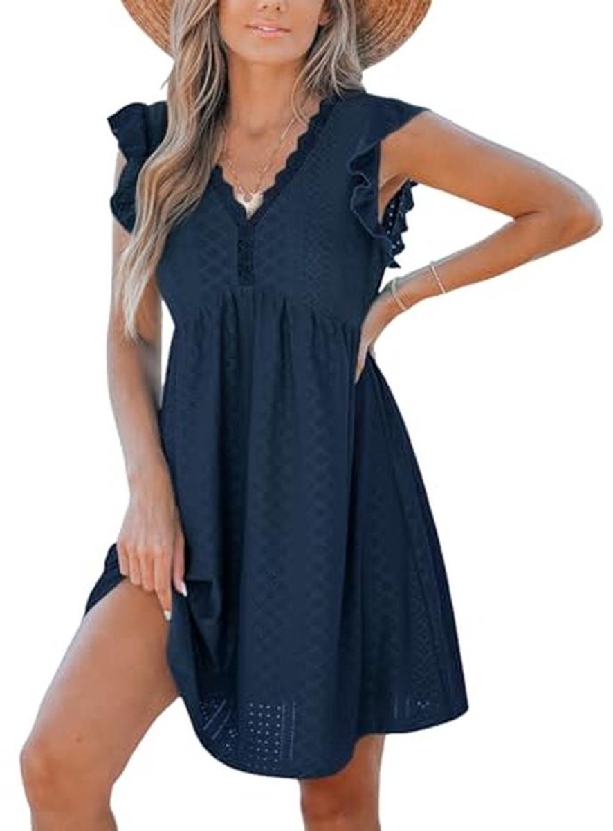 Vrouwen Zomer Mini Strandjurk met V-hals en Korte Mouwen