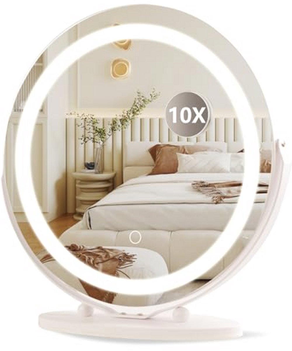 Verlichte Ronde Make-Up Spiegel met Dimbare LED en 10x Vergroting 48 cm