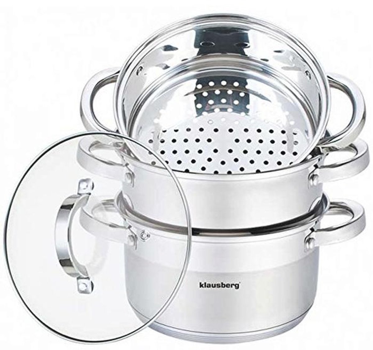 Stoomkoker 20 cm Set voor Inductie Koken - 5-Delige Stoompan met Glazen Deksel