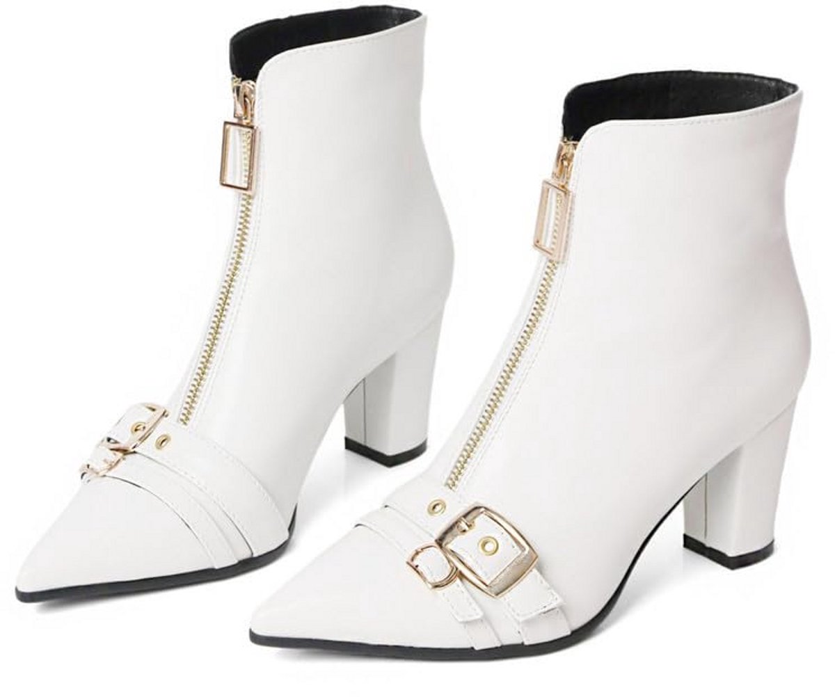 Spitse Teen Kitten Hak Laarzen - Zwarte Booties met Klinknagels voor Dames