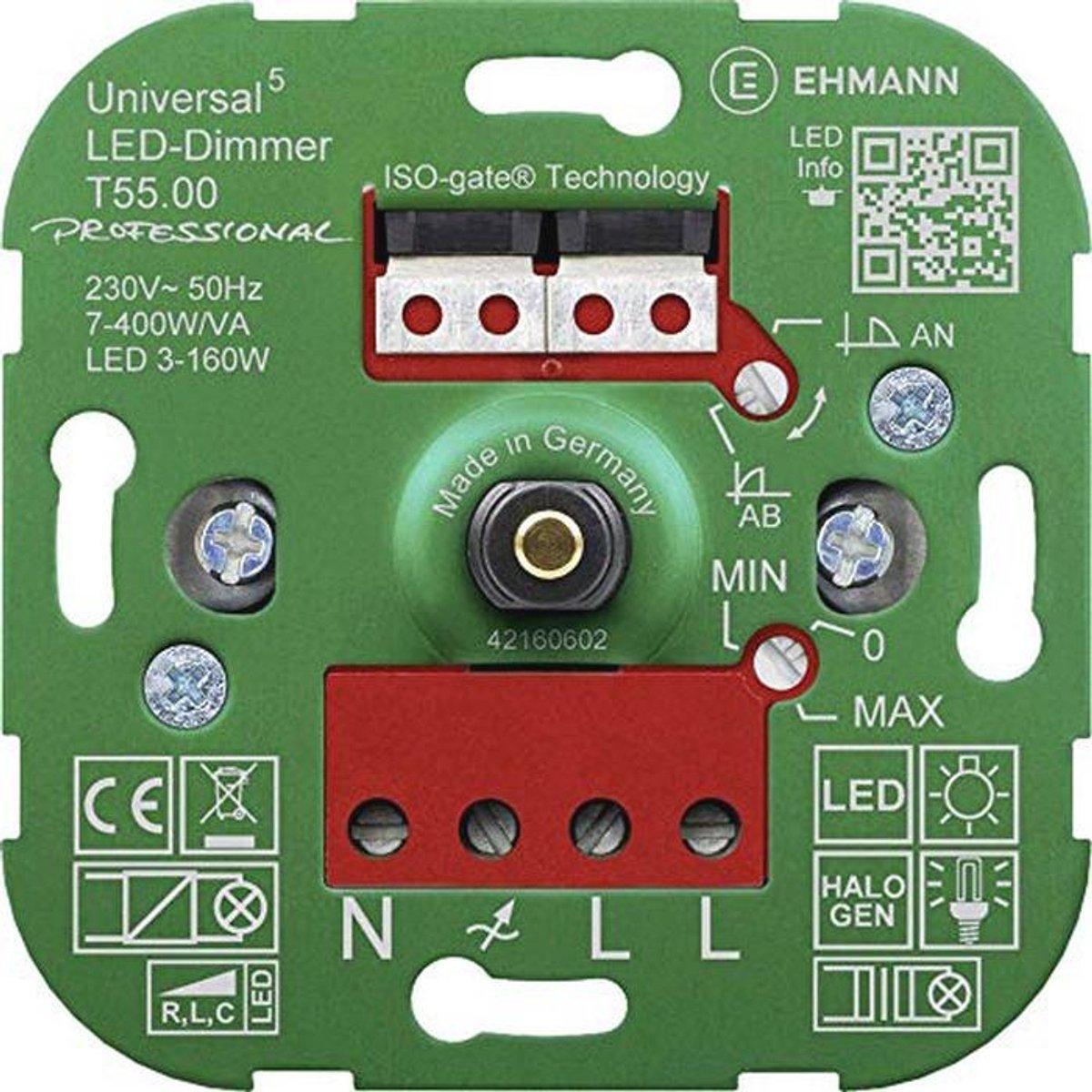 Universele inbouw draaidimmer met ISO-Gate technologie - LED 3-160W, 7-400W/VA