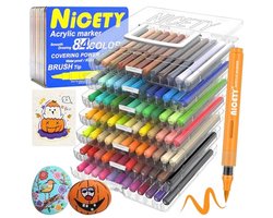 84 Kleuren Acrylverf Stiften - Acrylmarkers met Penseelpunt voor Steen, Hout, Glas en Keramiek - Op Waterbasis met Automatische Inktcontrole en 10…