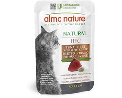 Almo Nature HFC Natural - Gourmet Natvoer voor Volwassen Katten - Tonijnfilet met Ansjovis - Human Grade, Glutenvrij - 55g, Pak van 24