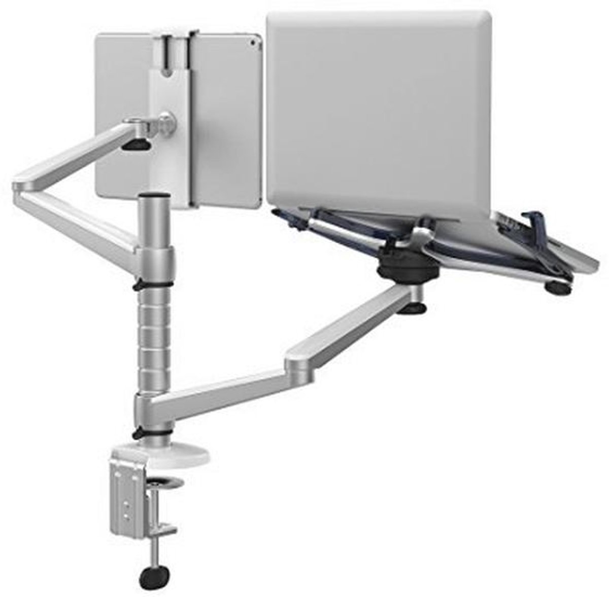 Verstelbare Aluminium Universele Laptop en Tablet Stand met Klem en Dubbele Arm