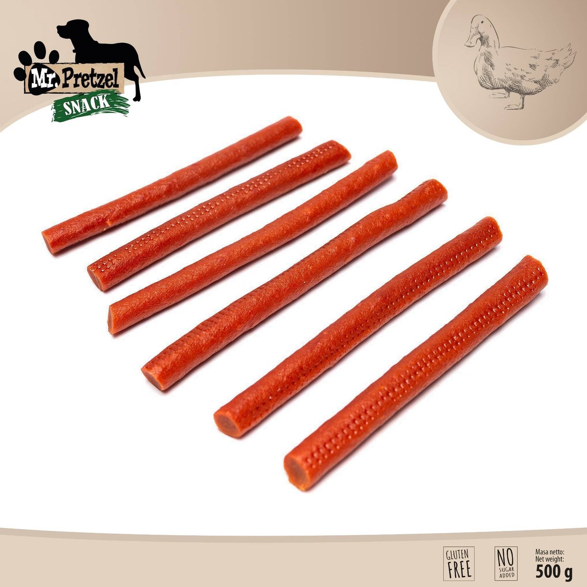 Mr.Pretzel - Zachte Eendenstaafjes - Vlees - 500g - 90% Eend - Hypoallergeen & Graanvrij