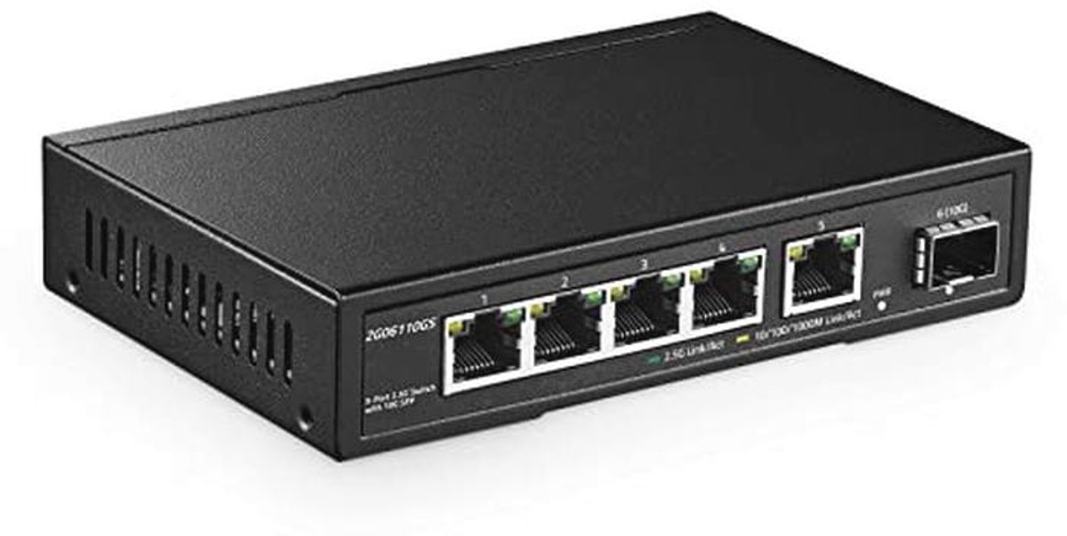 5-poorts 2,5 G Netwerkschakelaar met 10 G SFP - Plug-and-Play Ethernet Schakelaar