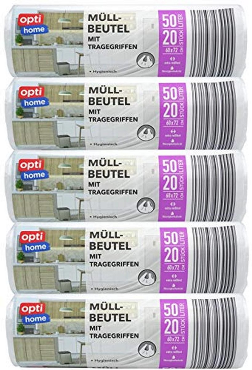 Vuilniszakken met Handvat 50 Liter - 5 Rollen van 20 Stuks - Perfect voor Huishoudelijk Afval