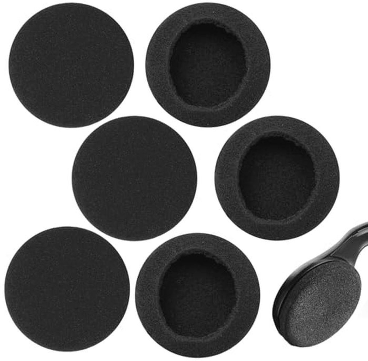 6 x vervangende schuimrubberen oorkussens voor hoofdtelefoon, diameter 5 cm, afdekking voor hoofdtelefoon van zacht schuim, zwart