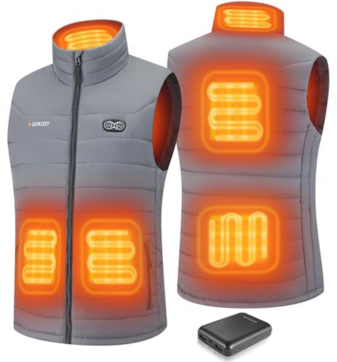 Verwarmd vest voor heren met 12v 20000mAh batterij en 15 verwarmingszones voor buitenactiviteiten