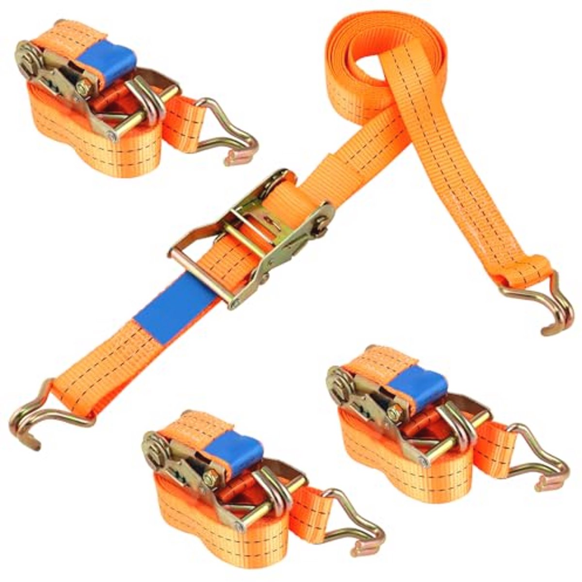 4X Spanbanden Autotransport 38mm - 3m Lengte - 3 Ton Autospansysteem - Oranje