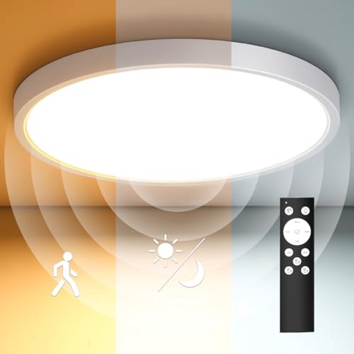 Dimbare LED Plafondlamp met Bewegingsmelder en Afstandsbediening - Perfect voor Badkamer, Hal, Garage en Balkon - 28W 2800LM IP54 4000K