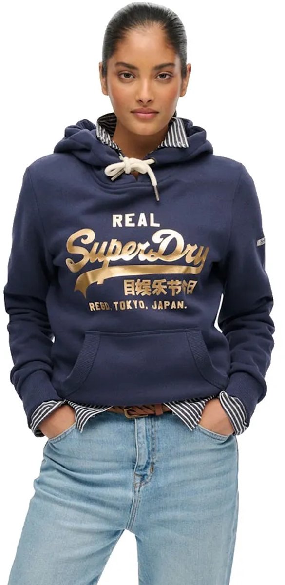 Superdry Vintage Logo Metallic hoodie Dames Hoodies Marineblauw