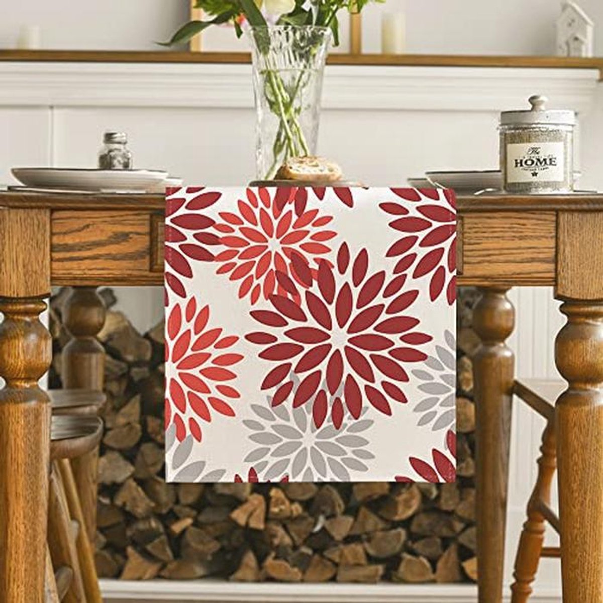 Seizoensgebonden Tafelloper Rood Dahlia's - 40x140 cm
