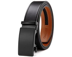CHAOREN belt men,automatic leather belt men ratchet for business suit,35mm without holes, size customized, Base Matte Buckle - Black