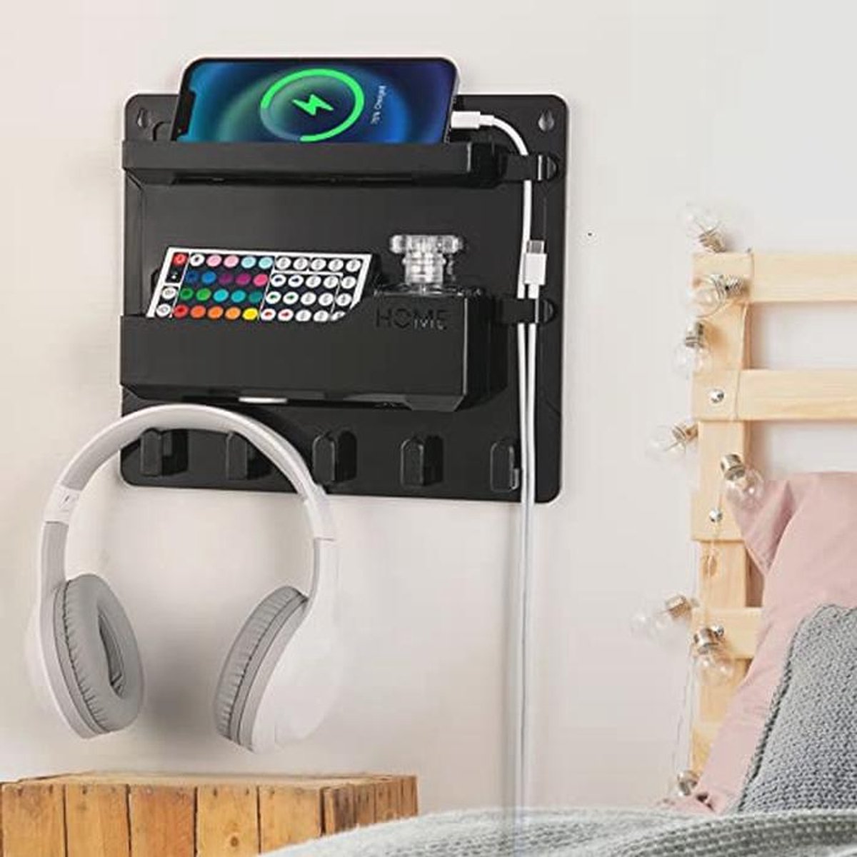 Nachtkastplank voor Wandmontage - Zelfklevend Nachtkastje Organizer voor Smartphone, Bril en Meer - Perfect voor Slaapkamer en College Dorm