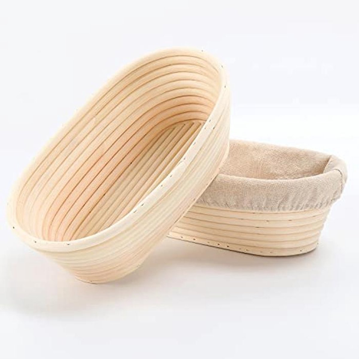 Ovale broodmand van natuurlijk rotan - 2 stuks, 24,5 cm voor brooddeeg, pizza en gebak