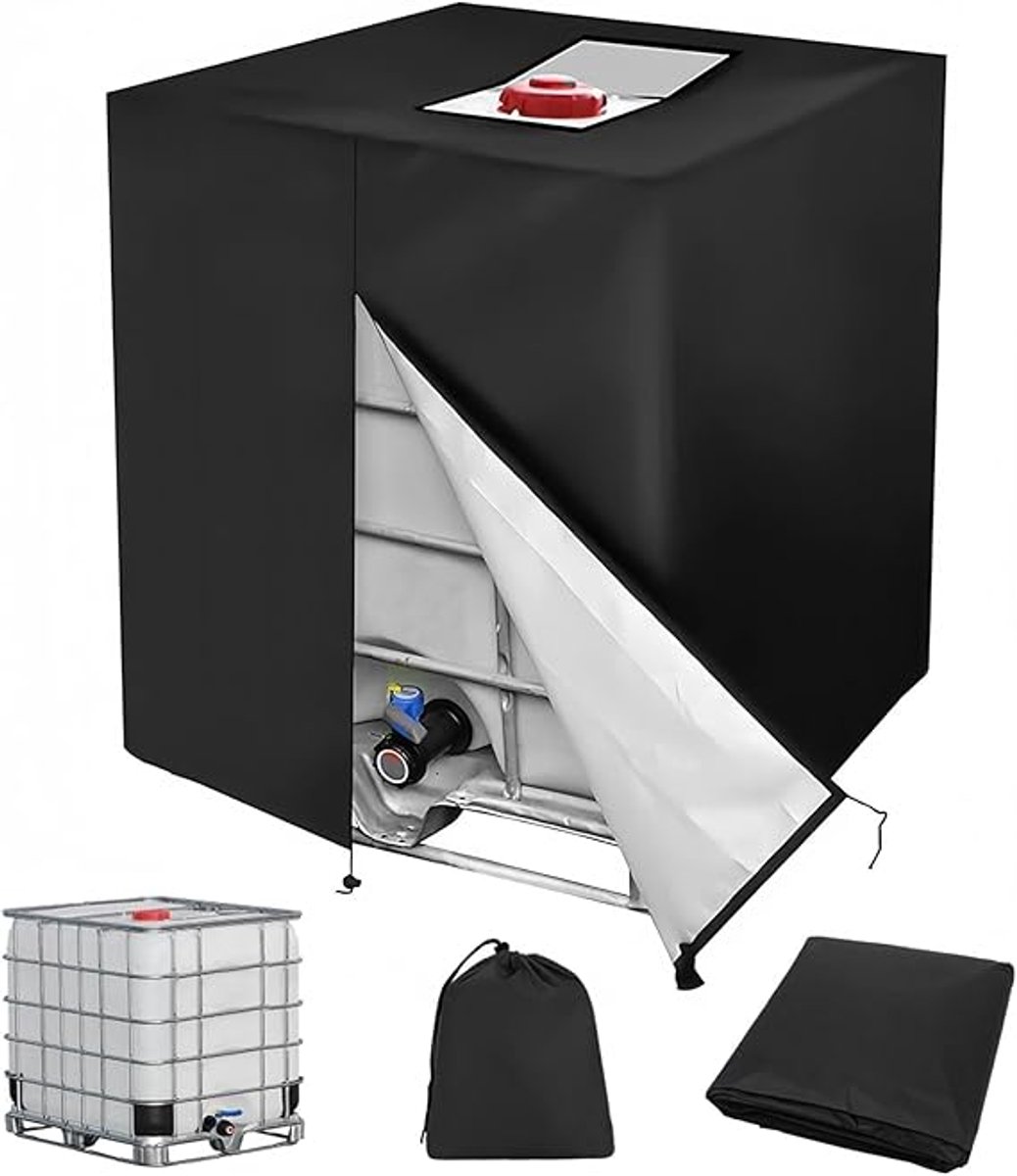 Famanu - Afdekzeil voor IBC tank 1000L met ritssluiting waterdichte hoes voor regenwatertank zwart