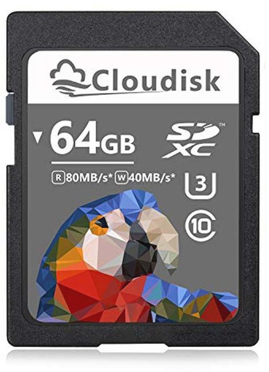Cloudisk 64 GB SD-kaart SDXC UHS-I geheugenkaart - C10, U3, V30, 4K UHD, SD-kaart