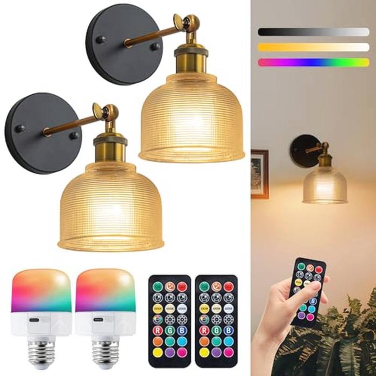 Draadloze oplaadbare wandlamp met E27 fitting