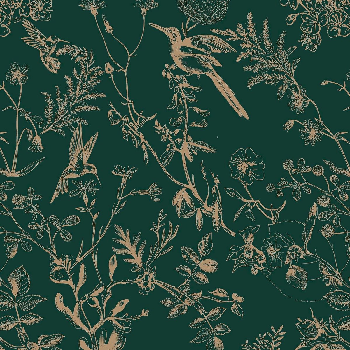 Provento - Zelfklevend behang groen 41 x 1000 cm vintage meubelfolie planten vogels bloemen bladeren vinyl waterdichte plakfolie slaapkamer woonkamer keuken muur.