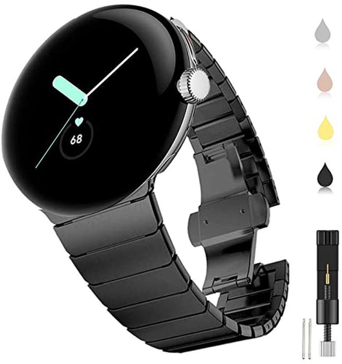 Verstelbare Metalen Horlogeband voor Pixel Watch 2 en 3 - Zwart