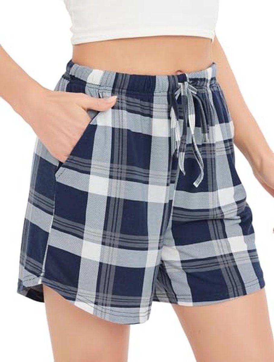 Dames Geruite Korte Pyjamabroek - Comfortabele Lounge Broek voor Thuis en Sport