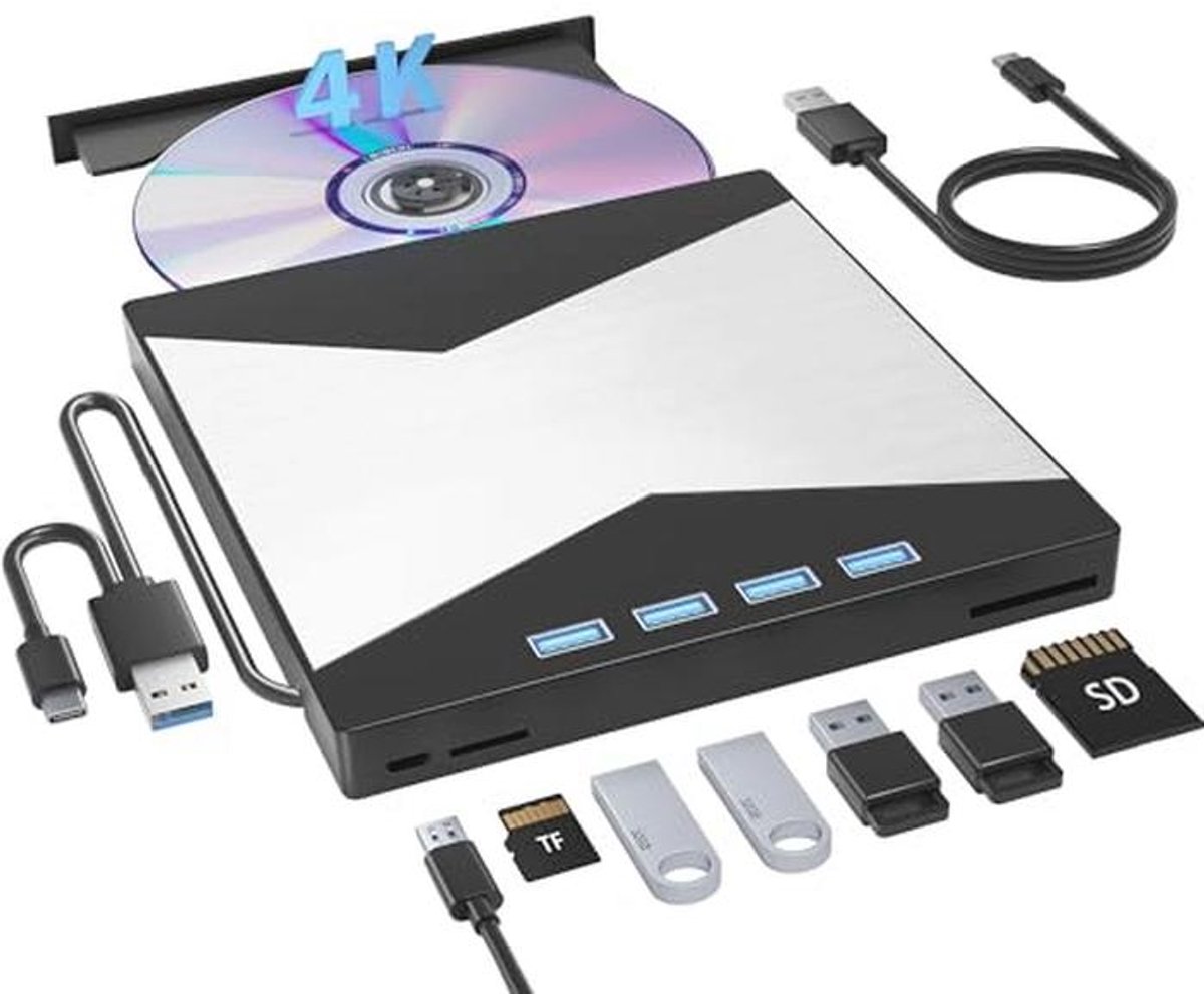 Draagbare 4K Blu Ray Drive - USB 3.0 Type-C UHD BD-speler voor Laptop en Desktop