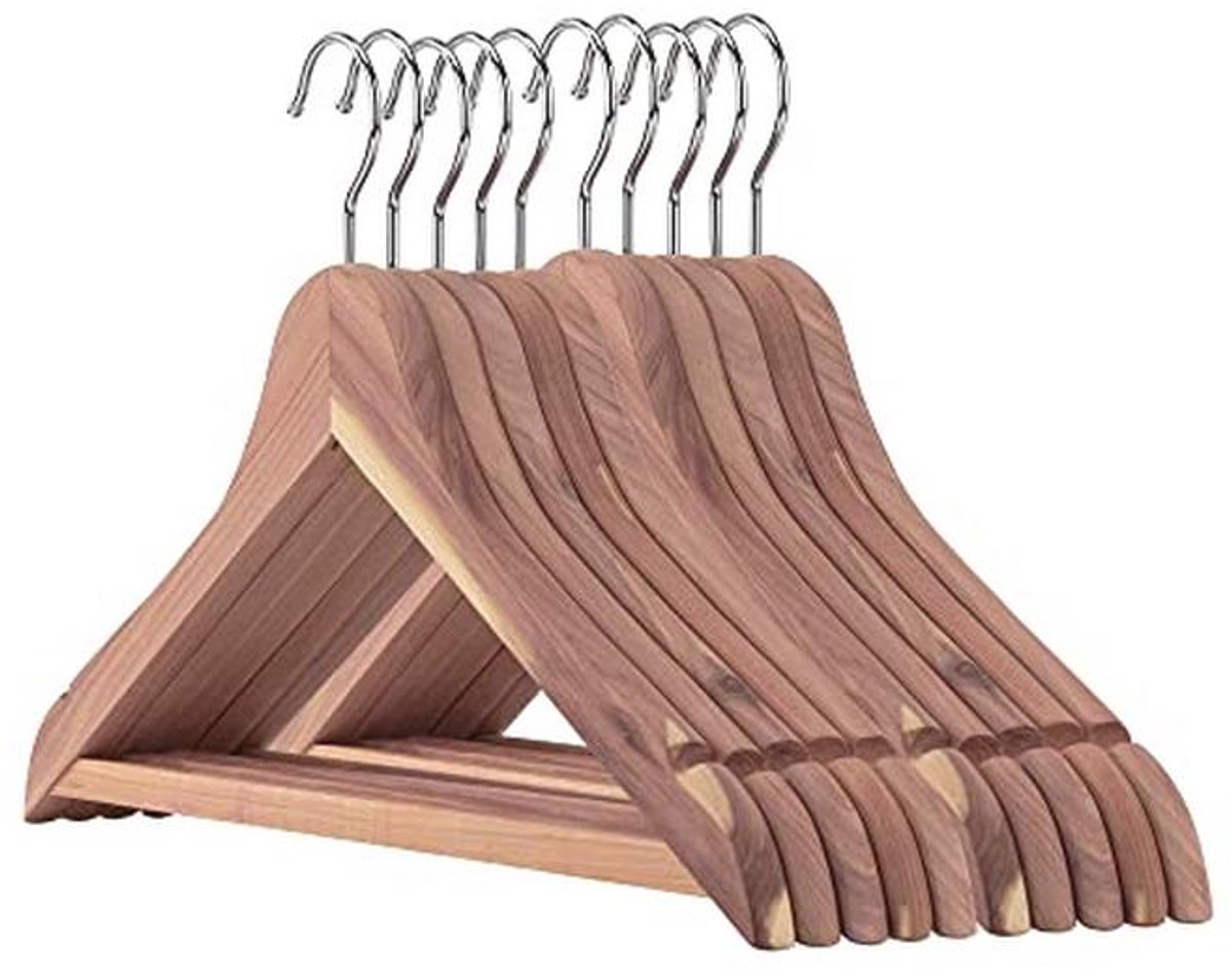 Cederhouten kleerhangers 44 cm met antislip broekstang - Set van 24