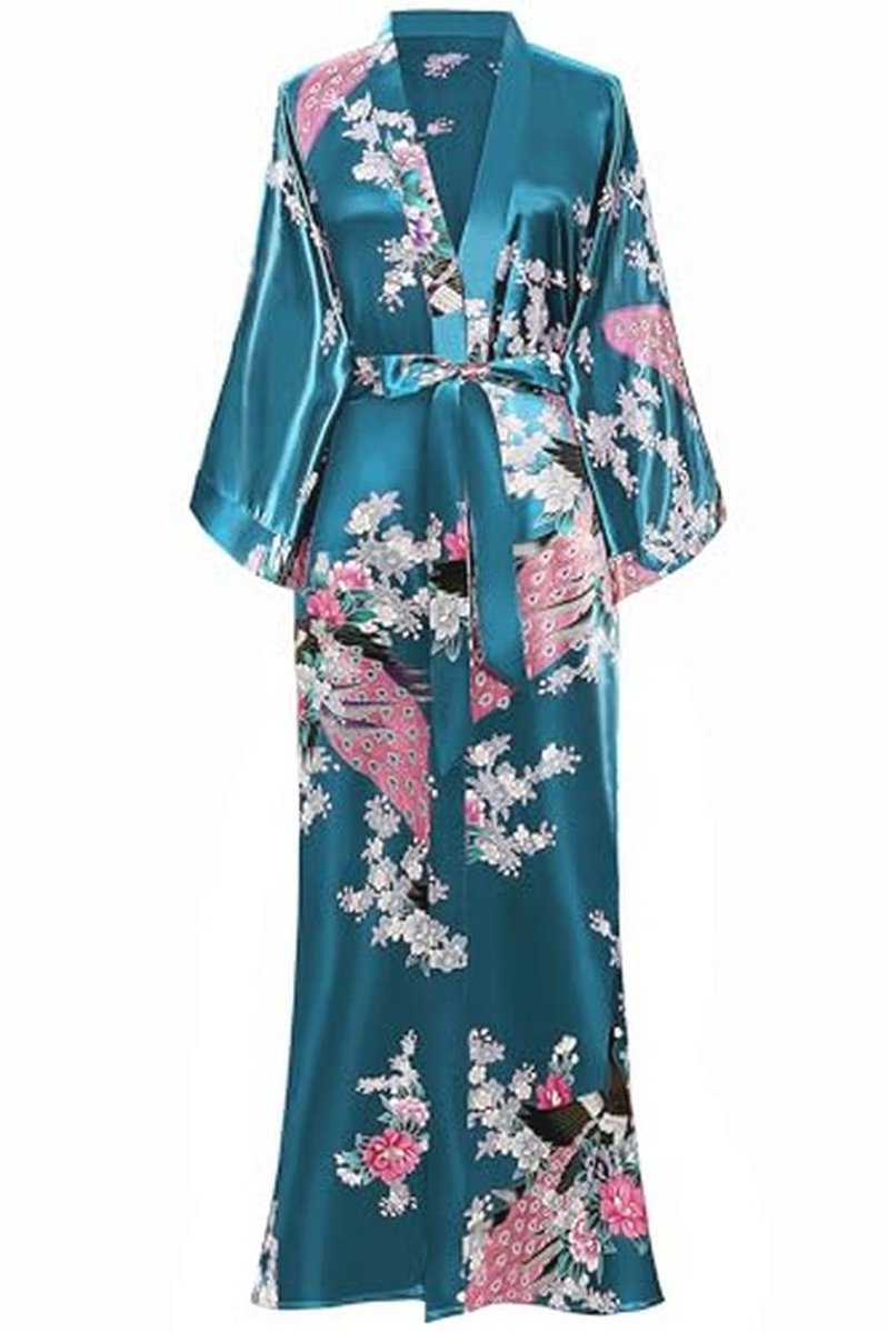 Elegante Kimono Ochtendjas met Pauwenmotief voor Vrouwen - Perfect voor Bruiloften en Gezelligheidsbijeenkomsten