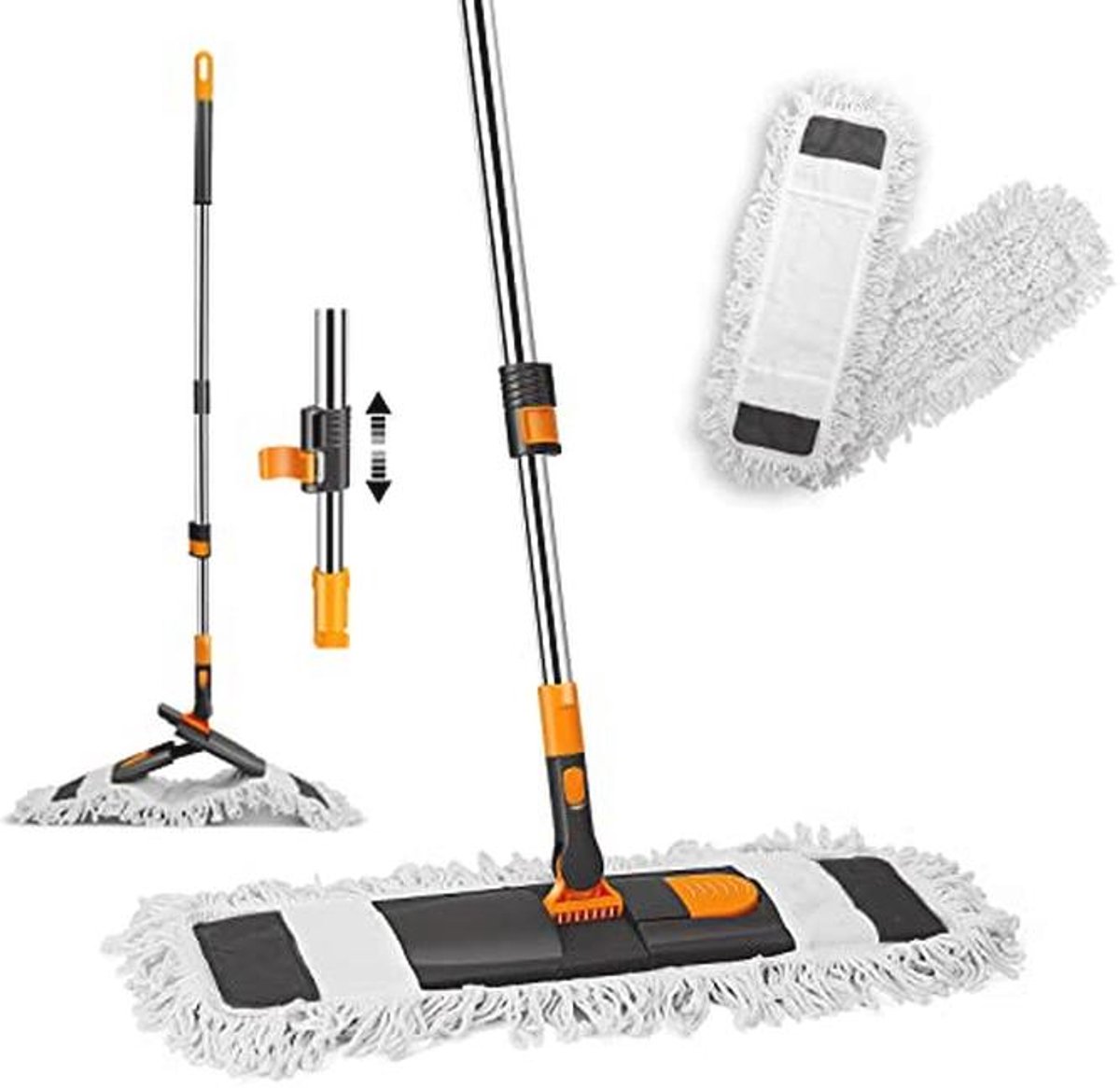 Platte Vloerwisser 60 cm met Telescoopsteel en Dweilpads - Ideaal voor Houten, Tegel, Marm