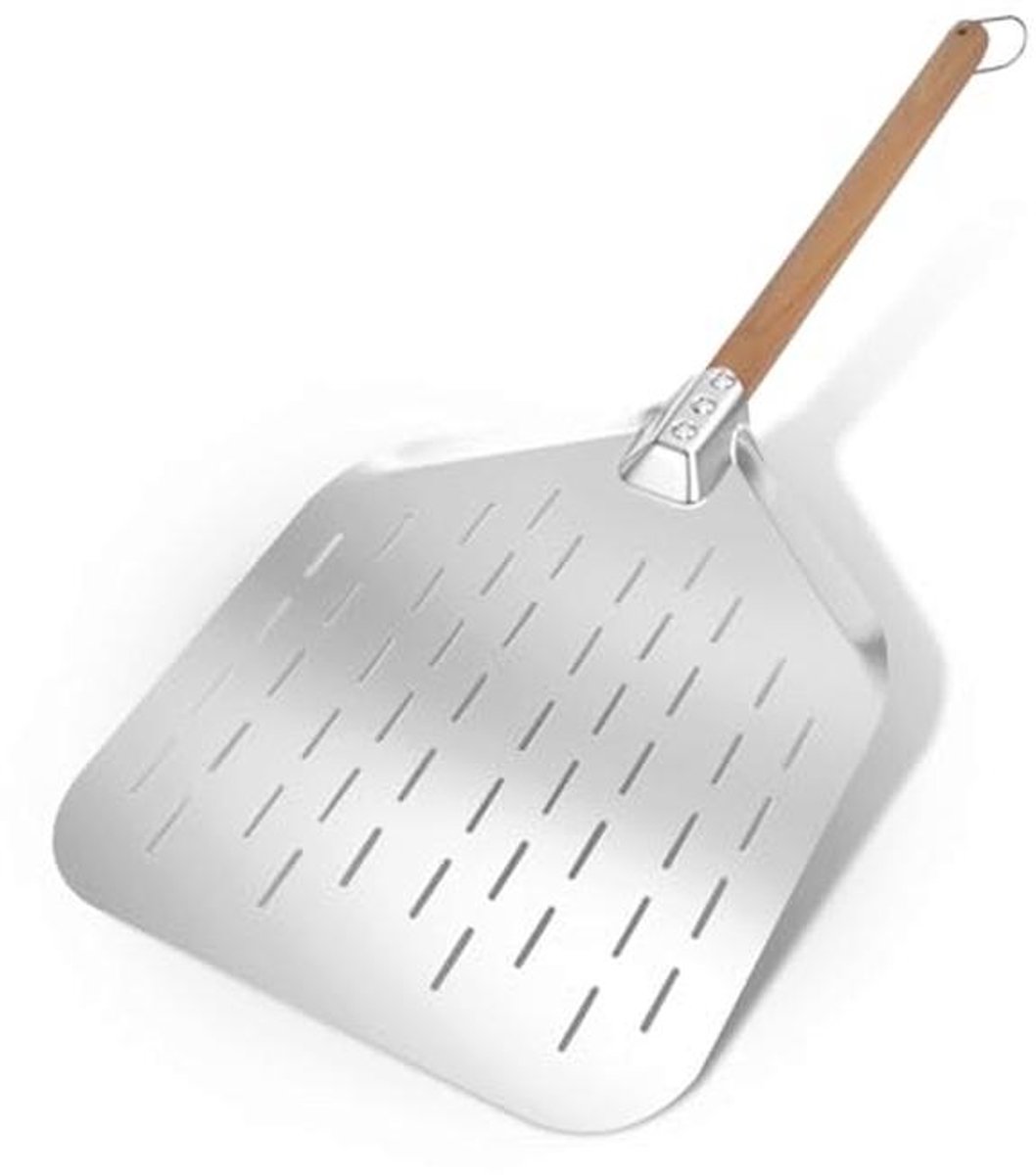 Perforated Rvs Pizzashovel met Houten Handvat - Ideaal voor Brood en Gebak