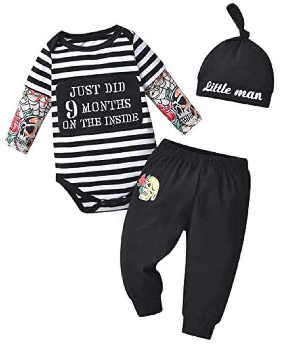 Lange mouw romper met broek en muts voor pasgeboren jongens - 3-delig kleding set