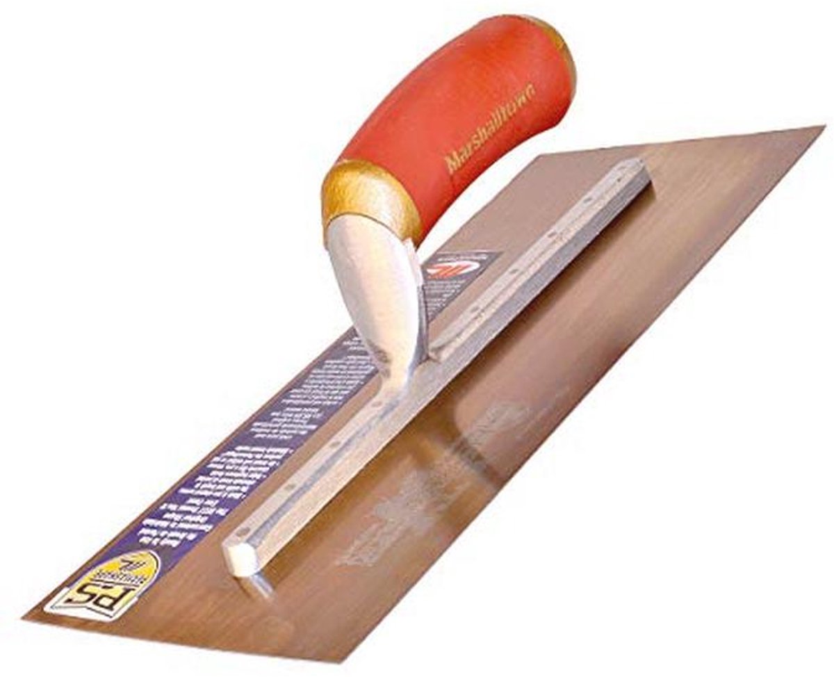 Vlakspaan voor stukadoors, gebogen goudstaal, 330x127 mm