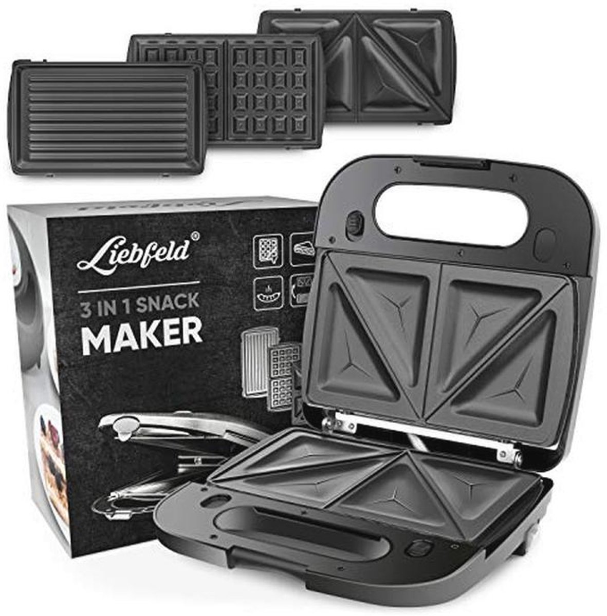 3-in-1 Sandwichmaker met Verwijderbare Platen en Receptenboek