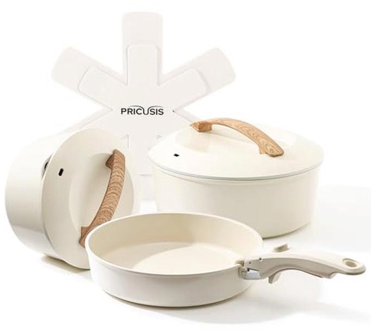 Pradel Pannenset met afneembare handgrepen, binnenkant steenlook, 3 stuks