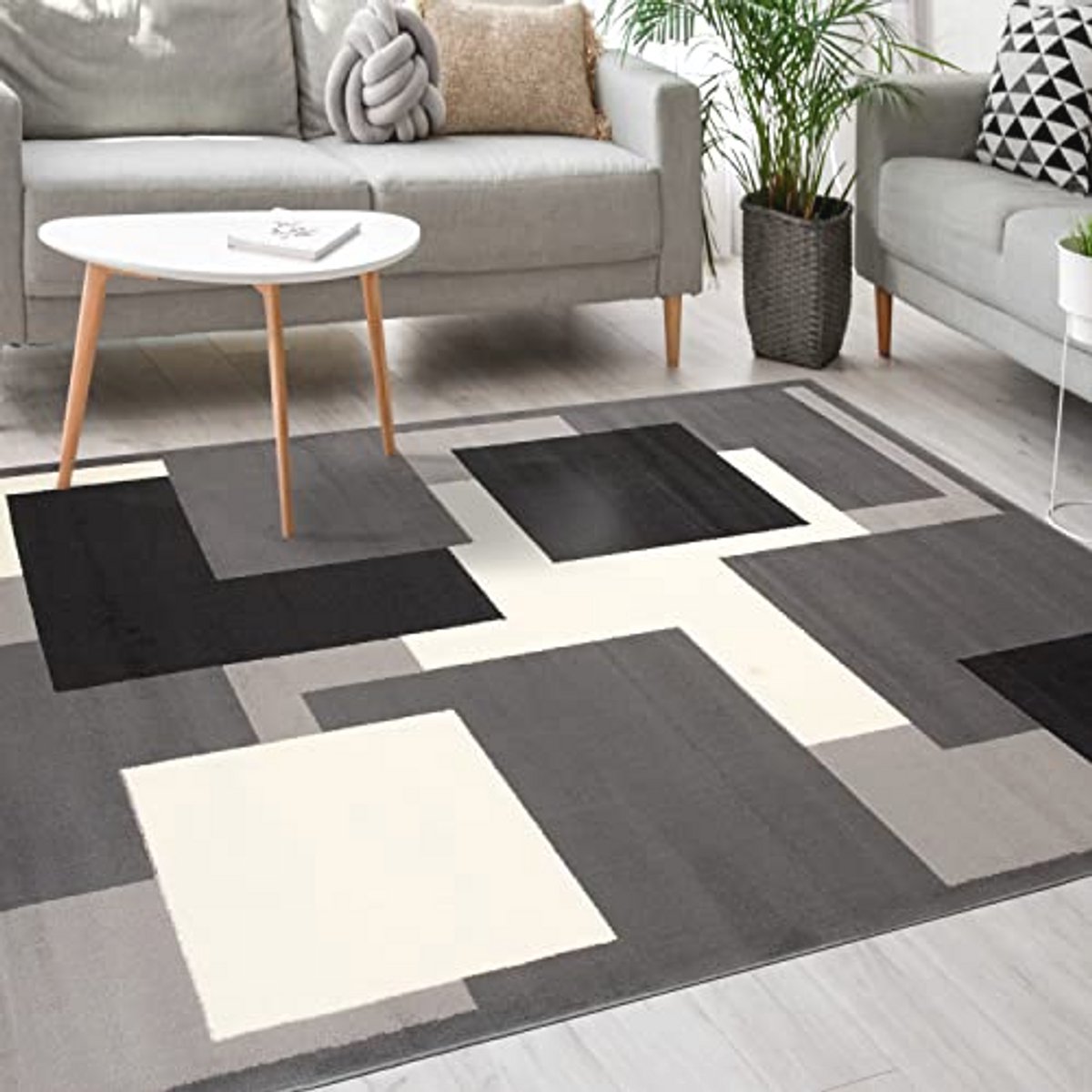 Modern Vloerkleed Grijs - Tapijt 250 x 350 cm - Tapijt met Kortstondig Pooltje voor Woonka