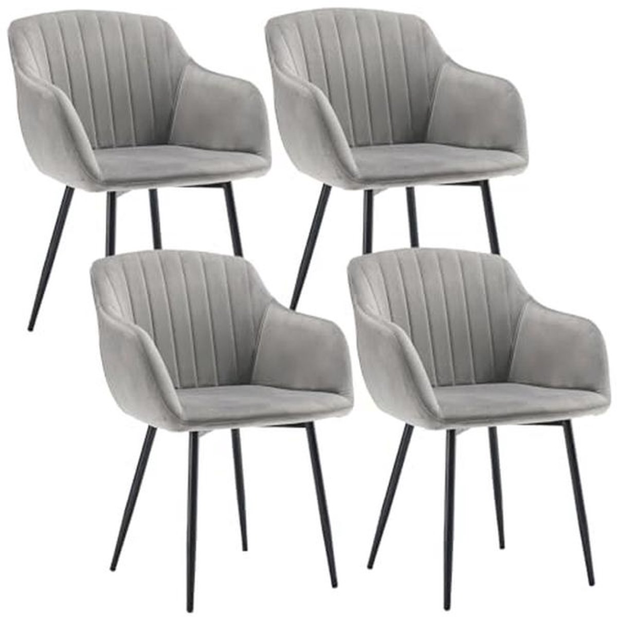 Eetkamerstoelen met armleuningen - 4 stuks, Fluwelen Keukenstoelen met Metalen Poten, Comf