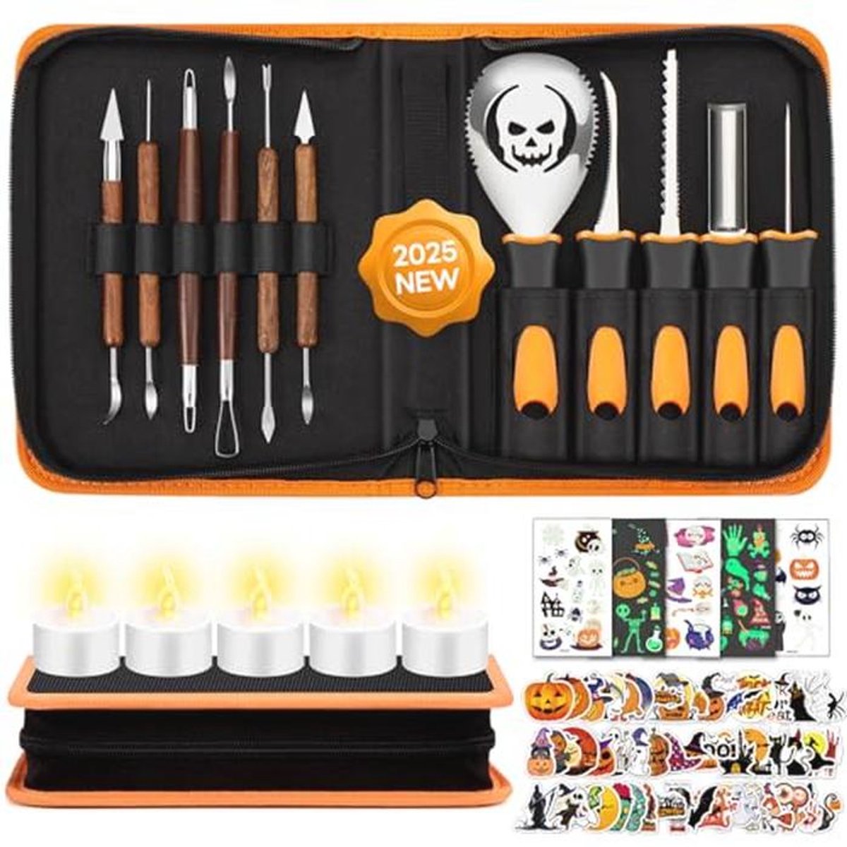 Professionele Pompoensnijset met 11 Stuks en 10 Sjablonen voor Halloween Decoratie
