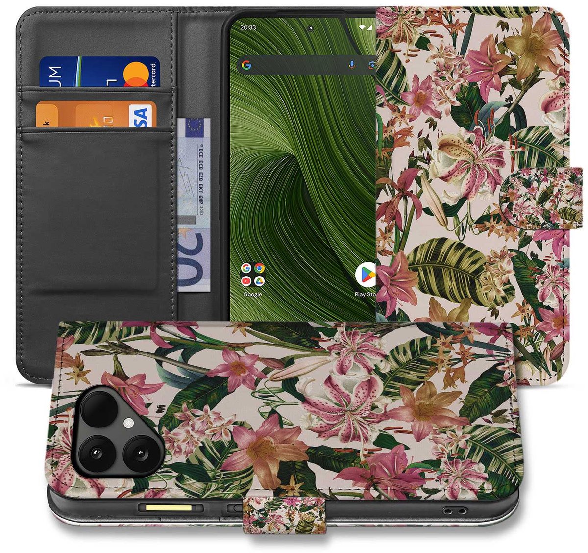Elegante Paars Wit Bloemen Bookcase Hoesje voor Fairphone 6 Smartphone