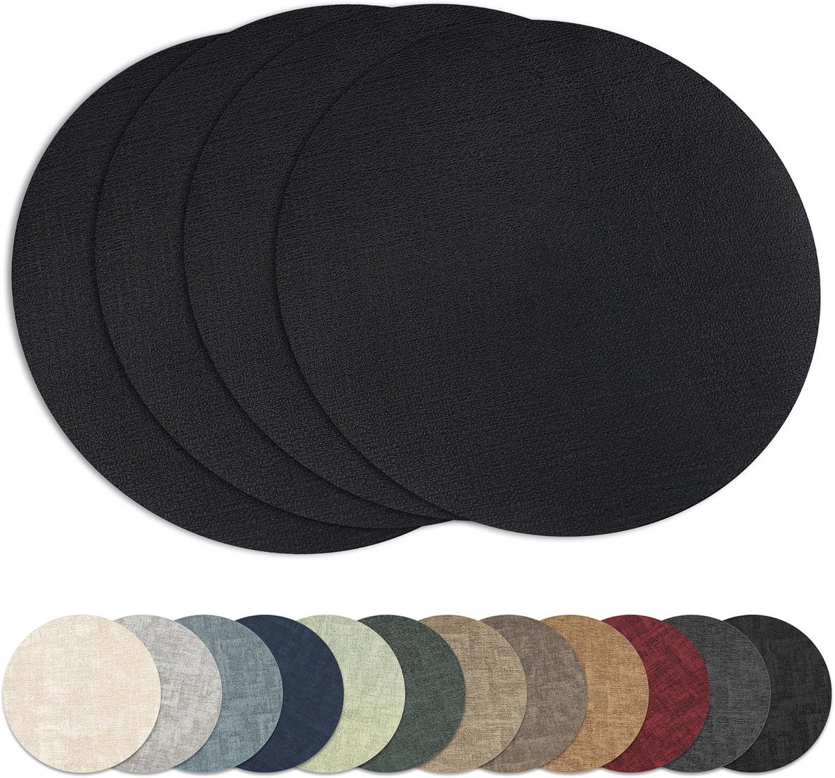 Set van 4 Ronde Placemats van Kunstleer - Omkeerbaar en Hittebestendig