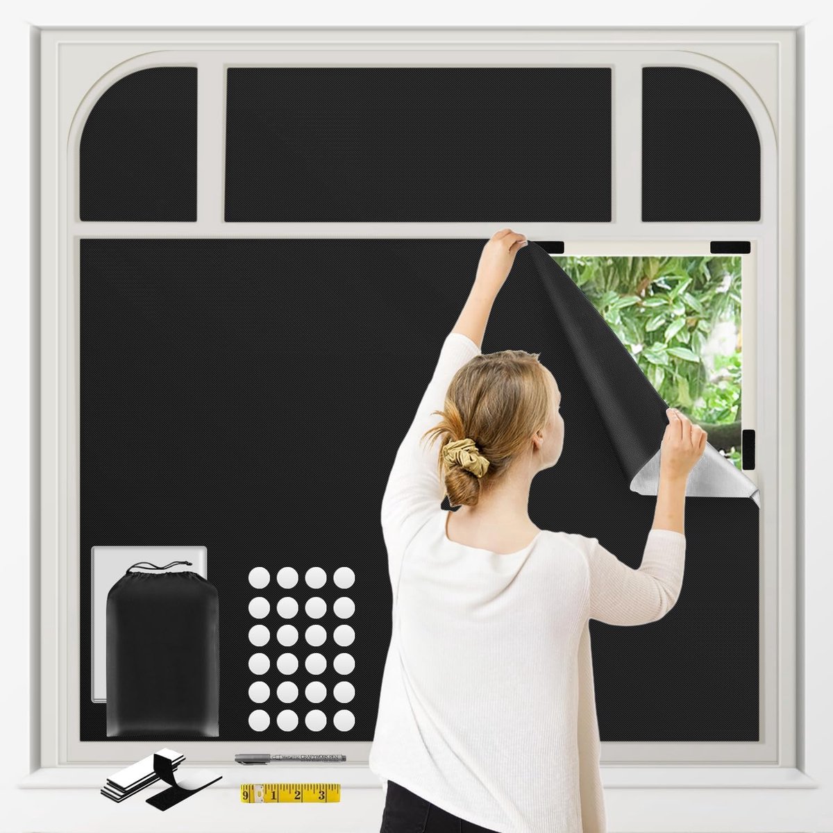 Draagbaar Verduisteringsrolgordijn Zonder Boren,Tijdelijke Verduisteringsgordijnen 145 x 300 cm voor Kinderkamer,100% Verduisteringsstof Ver
