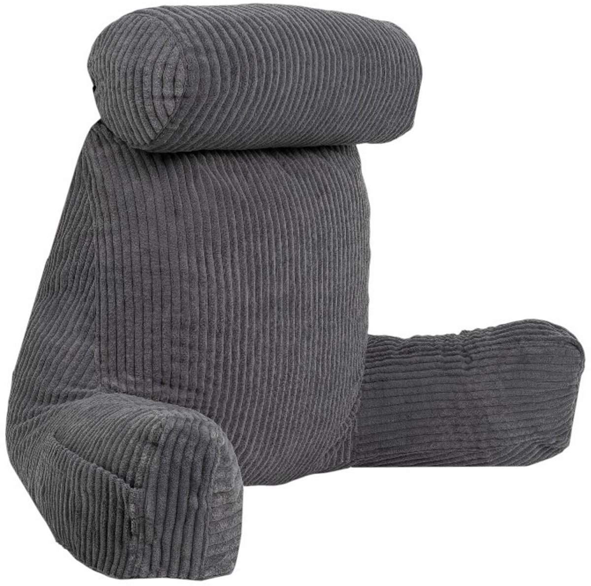 Bananair - Leeskussen voor in bed - Afneembare hoes - Ribfluweel - Grijs - 80x50x70 cm